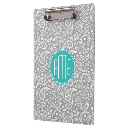 Chic Floral Gray Paisley Pattern & Blue Monogram Klembord (Links)