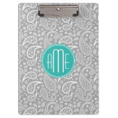 Chic Floral Gray Paisley Pattern & Blue Monogram Klembord (Voorkant)