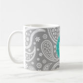 Chic Floral Gray Paisley Pattern & Blue Monogram Koffiemok (Links)