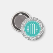 Chic Floral Gray Paisley Pattern & Blue Monogram Magneet (Voorkant / Achterkant)
