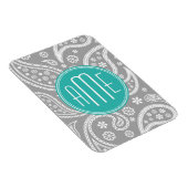 Chic Floral Gray Paisley Pattern & Blue Monogram Magneet (Rechterzijde)
