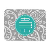 Chic Floral Gray Paisley Pattern & Blue Monogram Magneet (Horizontaal)