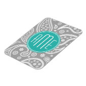 Chic Floral Gray Paisley Pattern & Blue Monogram Magneet (Linkerzijde)