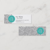 Chic Floral Gray Paisley Pattern & Blue Monogram Mini Visitekaartje (Voorkant / Achterkant)