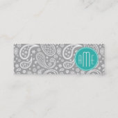 Chic Floral Gray Paisley Pattern & Blue Monogram Mini Visitekaartje (Achterkant)