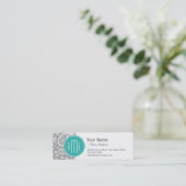 Chic Floral Gray Paisley Pattern & Blue Monogram Mini Visitekaartje (Staand voorkant)