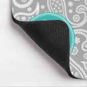 Chic Floral Gray Paisley Pattern & Blue Monogram Muismat (Hoek)