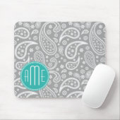 Chic Floral Gray Paisley Pattern & Blue Monogram Muismat (Met muis)