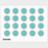 Chic Floral Gray Paisley Pattern & Blue Monogram Ronde Sticker (Vel)