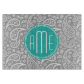 Chic Floral Gray Paisley Pattern & Blue Monogram Snijplank (Voorkant)