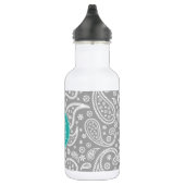 Chic Floral Gray Paisley Pattern & Blue Monogram Waterfles (Rechts)