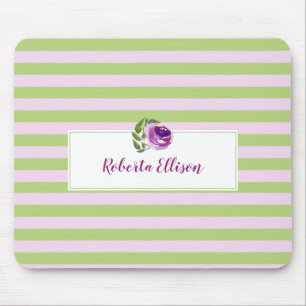 Chic Floral Green Lila horizontale strepen Muismat