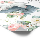 Chic Floral Greenery Elephant Baby shower Welkom Poster (Hoek)