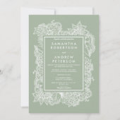 Chic floral groene witte moderne bruiloft kaart (Voorkant)