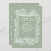 Chic floral groene witte moderne bruiloft kaart (Voorkant / Achterkant)