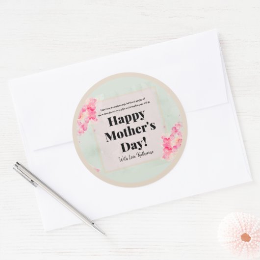 Chic  Floral Happy Moederdag Quote Ronde Sticker (Envelop)