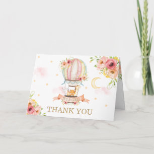 Chic Floral Hete Luchtballon Dieren Baby shower Bedankkaart