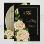 Chic Floral Ivory Rozen 45th Birthday Kaart (Voorkant / Achterkant)