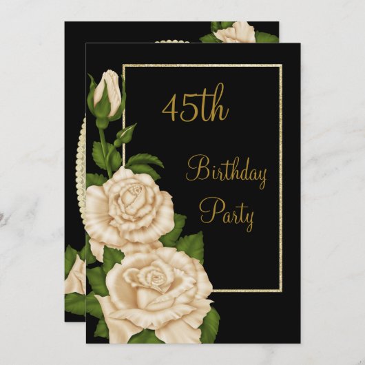 Chic Floral Ivory Rozen 45th Birthday Kaart (Voorkant / Achterkant)