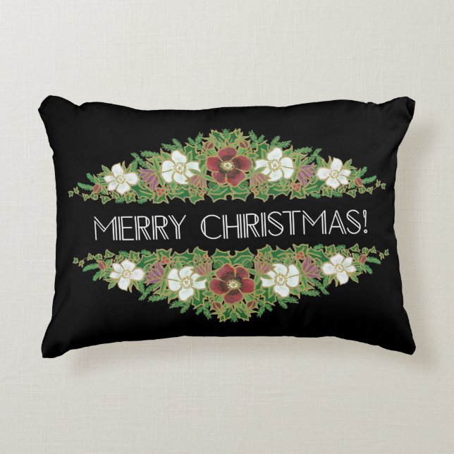 Chic Floral kerstRozen, Hellebores, Holly Ivy Decoratief Kussen (Voorkant)