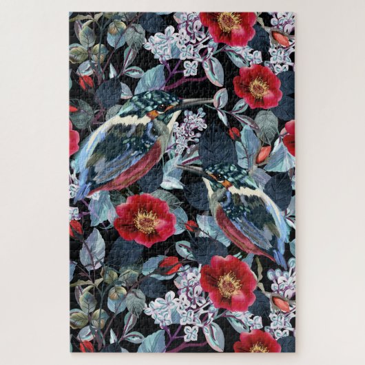 Chic Floral Kingfisher Birds Legpuzzel (Verticaal)