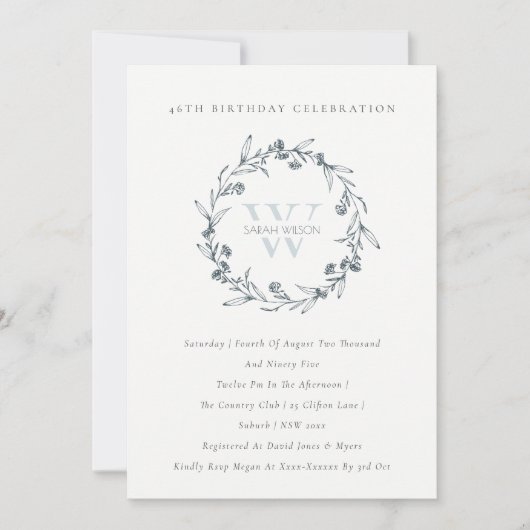 Chic Floral Laurel Wreate any Age Birthday Invite Bedankkaart
