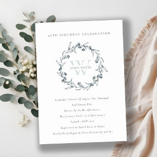Chic Floral Laurel Wreate any Age Birthday Invite Bedankkaart