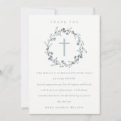 Chic Floral Laurel Wreath Dusky Blue Gray Baptisme Bedankkaart (Voorkant)