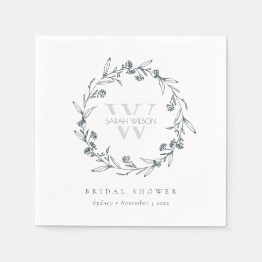 Chic Floral Laurel Wreath Monogram Vrijgezellenfee Servet (Voorkant)