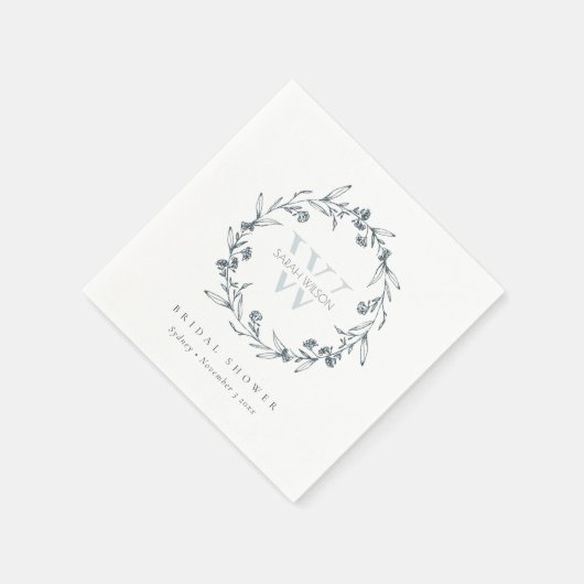 Chic Floral Laurel Wreath Monogram Vrijgezellenfee Servet (Hoek)