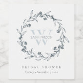 Chic Floral Laurel Wreath Monogram Vrijgezellenfee Wijn Etiket (Enkel label)