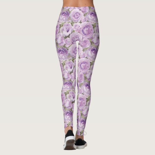 Chic Floral Lavender en Paars Roos Patroon Leggings (Achterkant)