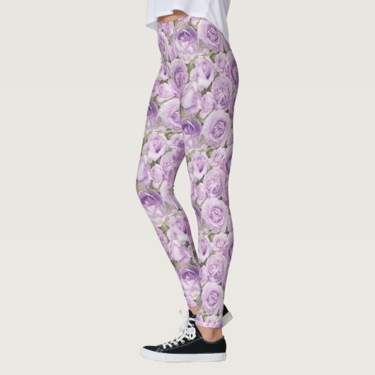 Chic Floral Lavender en Paars Roos Patroon Leggings (Links)