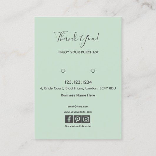 Chic Floral Light Blauwgroen Botanical Earring Car Visitekaartje (Achterkant)