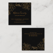 Chic Floral Line Drawing Black and Gold Vierkante Visitekaartje (Voorkant / Achterkant)