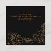 Chic Floral Line Drawing Black and Gold Vierkante Visitekaartje (Achterkant)