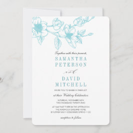 Chic Floral Magnolia Branch | Bleek blauw | Wedden Kaart