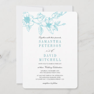 Chic Floral Magnolia Branch | Bleek blauw | Wedden Kaart