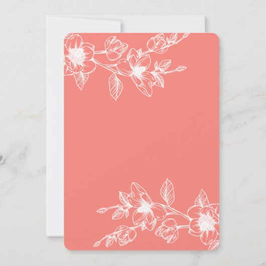 Chic Floral Magnolia Branch | Koraal | Weddenschap Kaart (Achterkant)