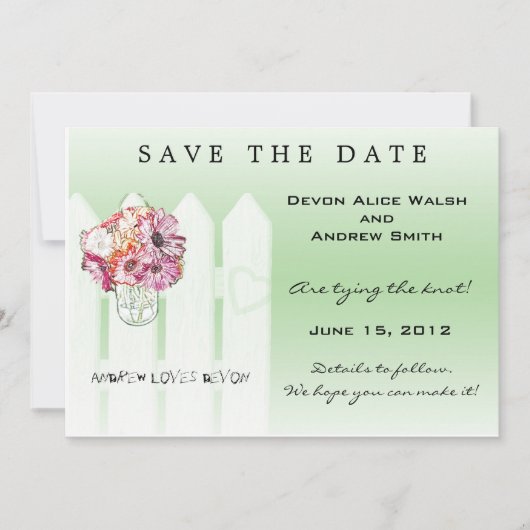 Chic Floral Mason Jar Wedding Save the Date (Voorkant)