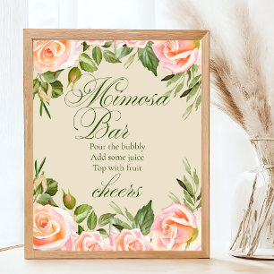 Chic Floral Mimosa Bar Vrijgezellenfeest Tafelbord Poster
