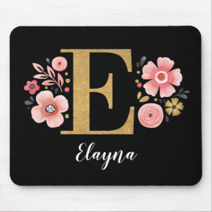 Chic Floral Monogram Initiaal Roze Gold Letter E Muismat