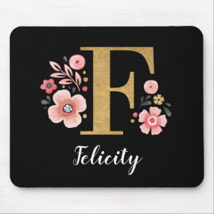 Chic Floral Monogram Initiaal Roze Goud Letter F Muismat