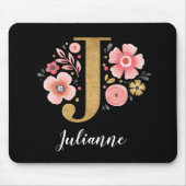 Chic Floral Monogram Initiaal Roze Goud Letter J Muismat (Voorkant)
