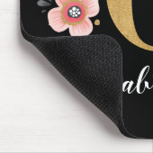 Chic Floral Monogram Initiaal Zwart Goud Letter G Muismat (Hoek)