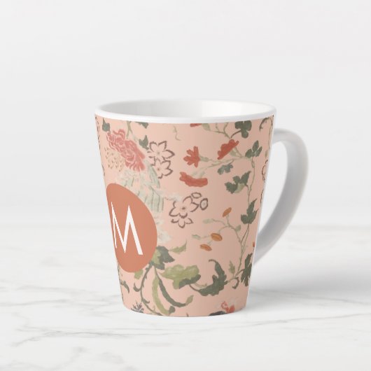 Chic Floral Monogram Latte Mok (Rechterhoek)