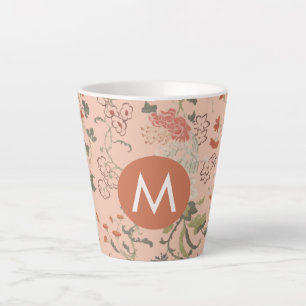 Chic Floral Monogram Latte Mok