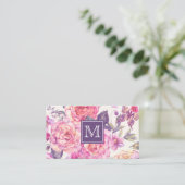 Chic Floral Monogram | Paarse vlinder Visitekaartje (Staand voorkant)