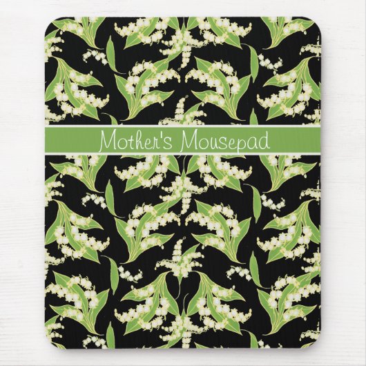 Chic Floral Mousepad: Lilies van de vallei, zwart Muismat (Voorkant)