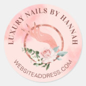 Chic Floral Nail Art Manicure Hand Nail Salon Logo Ronde Sticker (Voorkant)